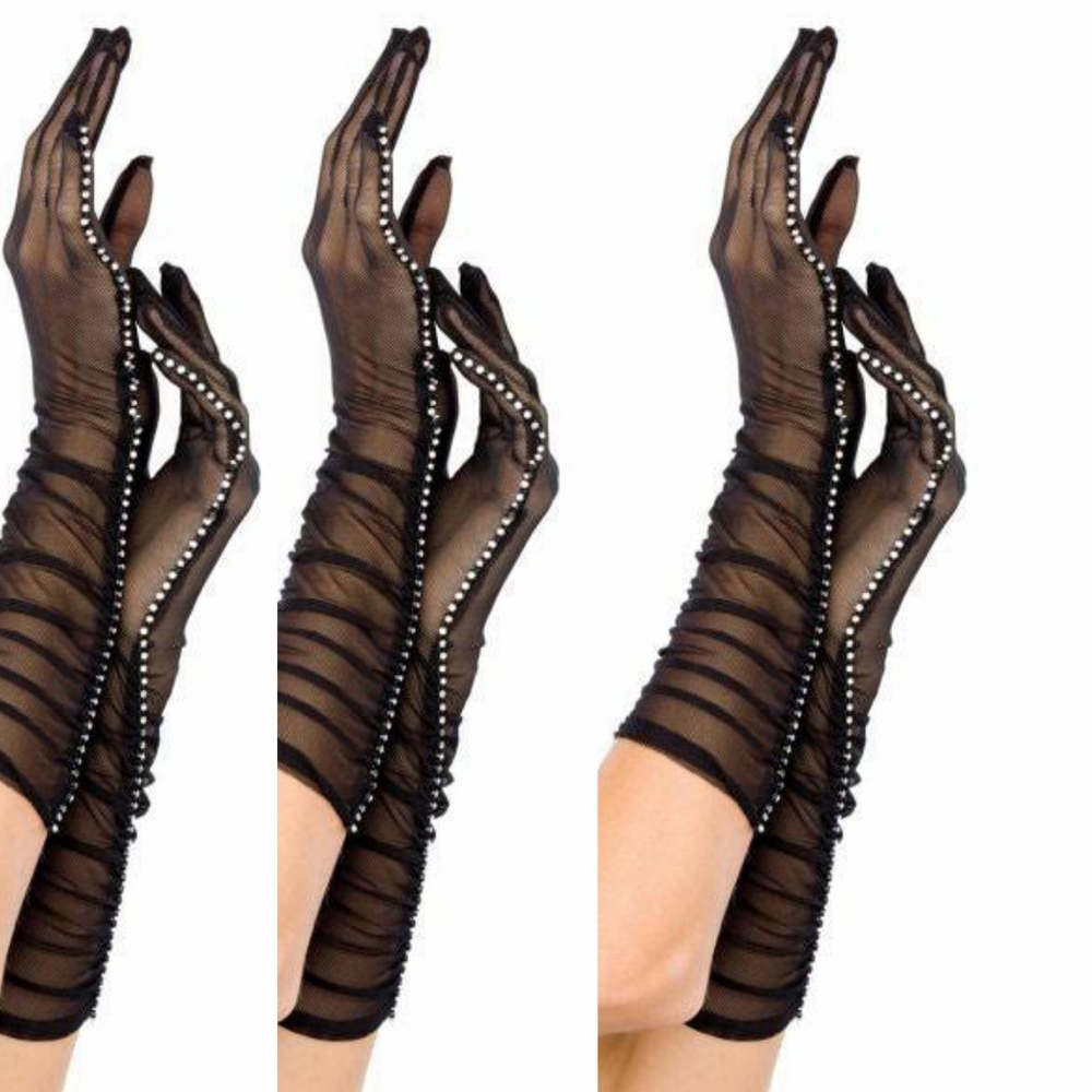NWOT Rhinestone Edge Gloves - Picture 3 of 3